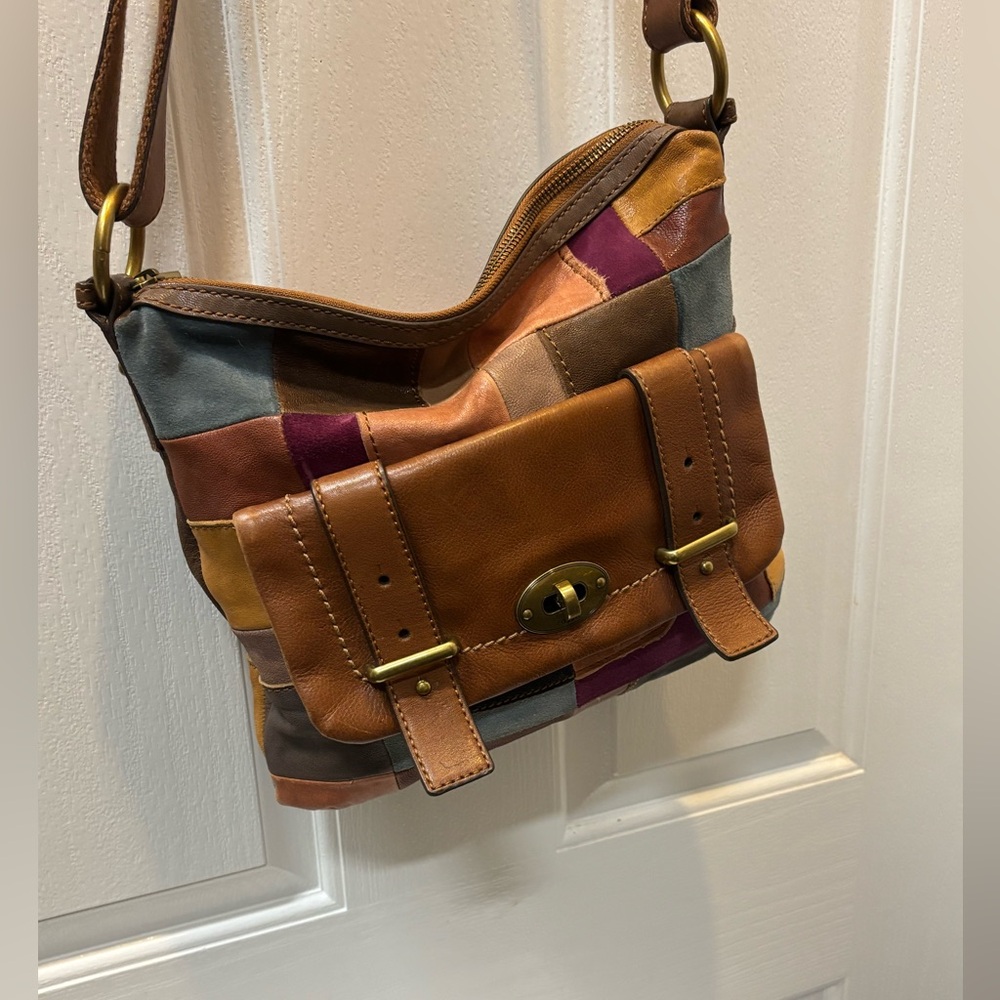 Fossil Multicolor Patchwork Shoulder Leather Bag … - image 7
